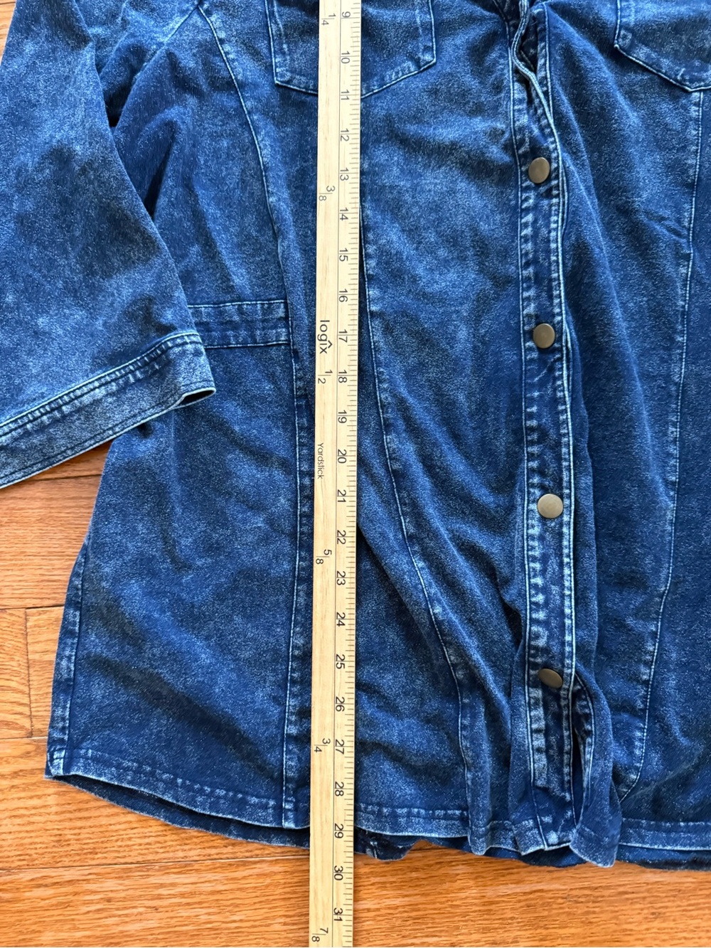 Soft Surroundings Acid Wash Denim Size 2x Blue Tunic Top Button Front 3/4 Sleeve - Picture 4 of 6